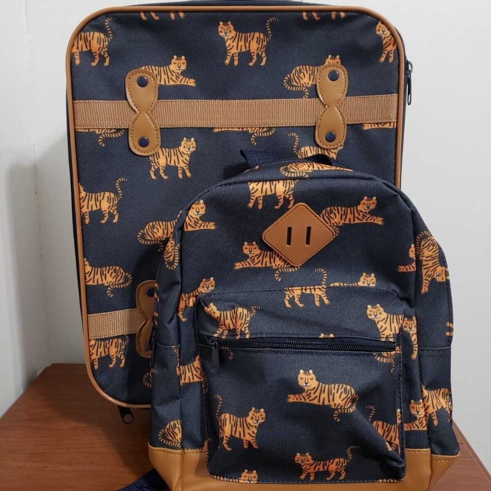 Blue and Tan Dog Print Backpack with Durable Fabric